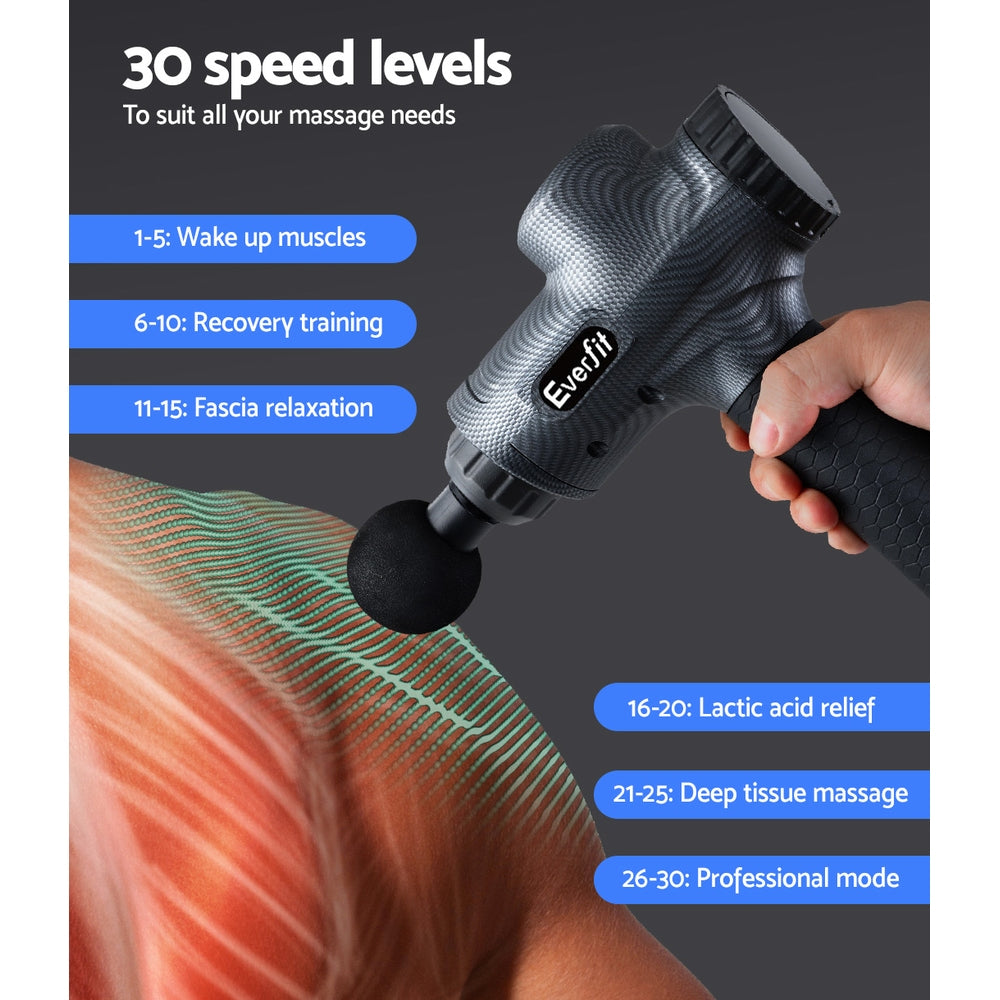 Everfit Pro Massage Gun — 30 Speeds, 6 Heads